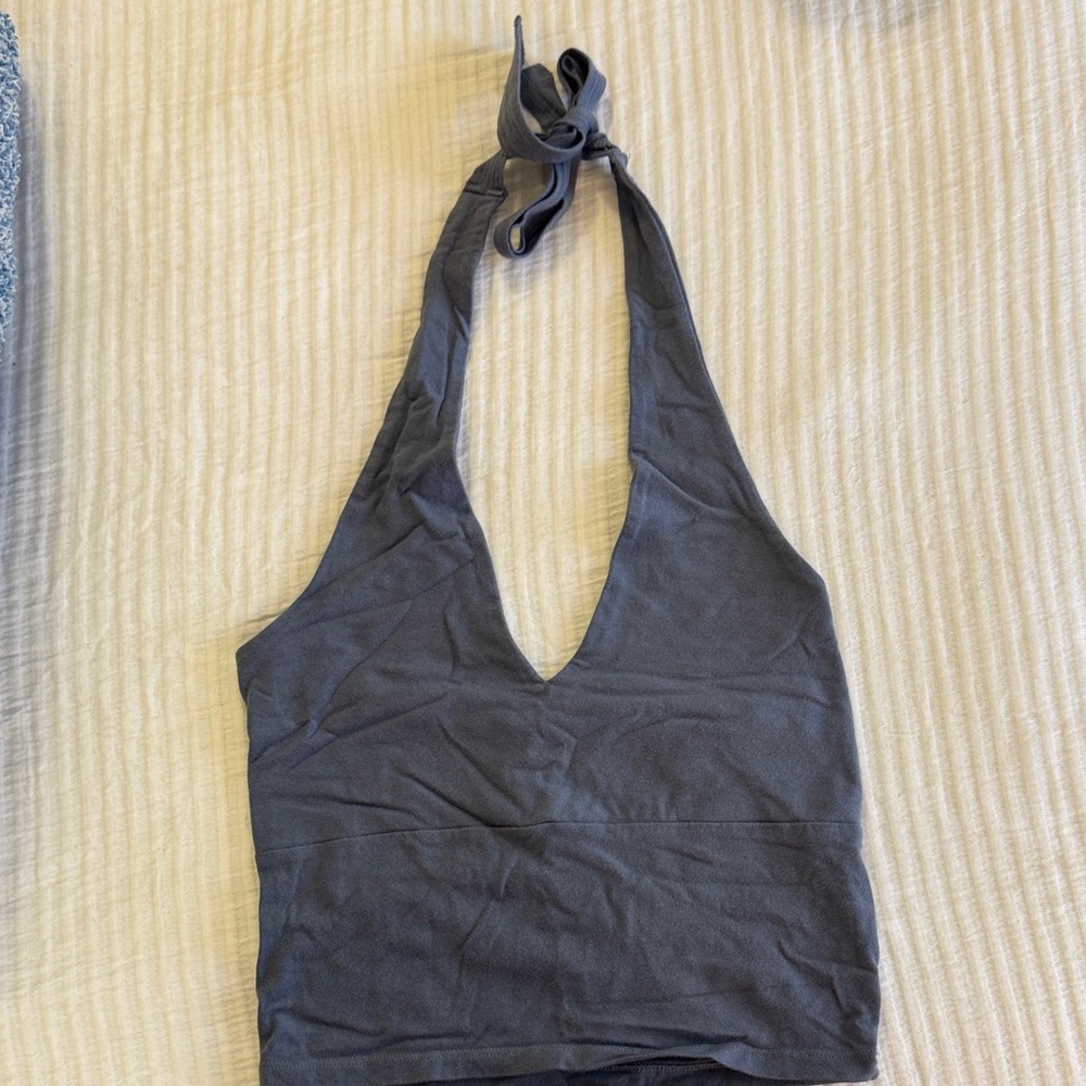 Hollister Charcoal Deep V Halter Camisole